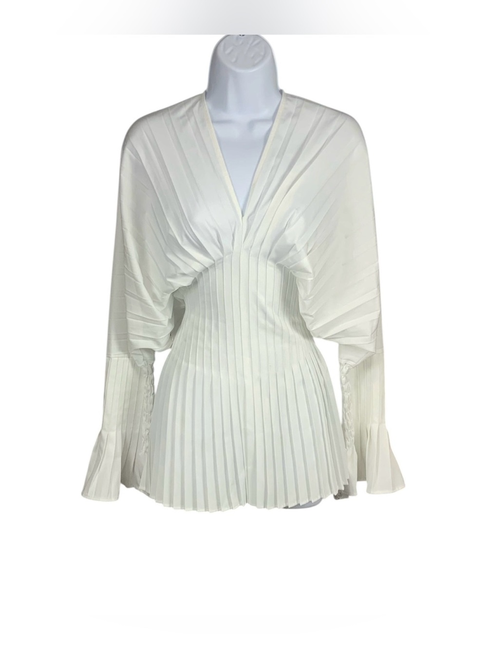 White Plissé Pleated Blouse